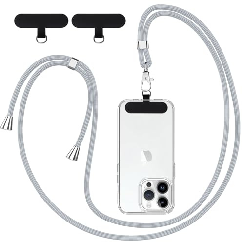 Knrlqim Cordino per cellulare Universale, Regolabile Cordino da Collo Nylon Catena Collana Tracolla con Toppa di Fissaggio, Compatibile con Maggior Parte Smartphone,Grigio Chiaro