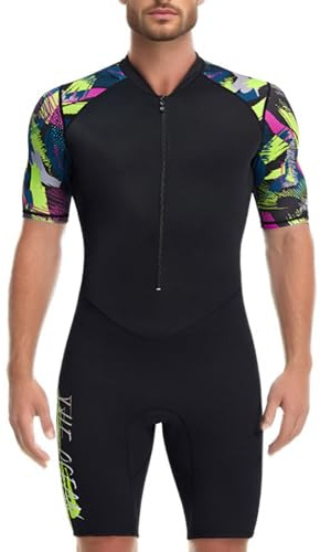 Swimming Costume for Men Adult 1.5mm Shorty Wetsuit Neoprene Diving Suit for Snorkeling Swimming Surfing One Piece Swimsuit Short Sleeve Rash Guard Set