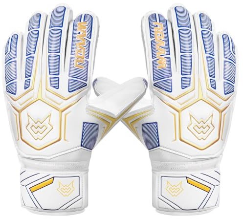 WVVOU Goalkeeper Gloves with Finger Protection Football Gloves Goalkeeper Glove (White & Gold, 8)