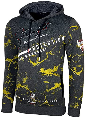 Baxboy Herren Pullover Hoodie Sweatjacke Longsleeve Sweatshirt Jacke Langarm Kapuzenpullover Hoody Sweater 2628, Farbe:Anthrazit/Gelb, Größe:2XL