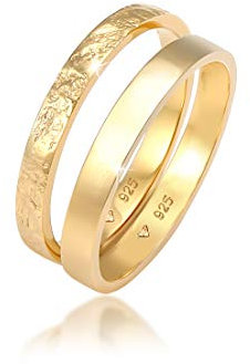 Elli Ring Damen Set Basic Look Gehämmert Kombinierbar in 925 Sterling Silber