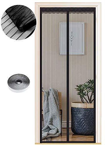 Mosquitera Puerta Magnetica 90 x 210 cm, Varios Tallas, Cortina Mosquitera Puerta Exterior, Cierre automático, No Requiere Herramientas, Fácil de Instalar, Rayas Negras