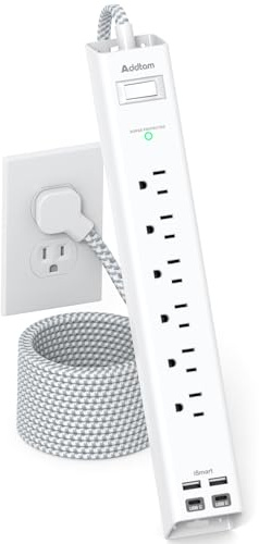 Extension Cord 10 ft - Long Power Strip Surge Protector, 6 AC Outlet 4 USB (2 USB C), Flat Plug, Wall Mount, Multi Plug Outlet Extender Desk Charging Station for Home Office Dorm Room Essentials