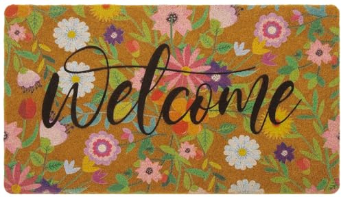 CXQRR Floral Welcome Mats Flower Coir Door Mat Colorful Spring Door Mat Indoor Entrance Cute Decorative Outdoor Doormats Non Slip Outside Door Mats for Front Door Rugs 17 * 30