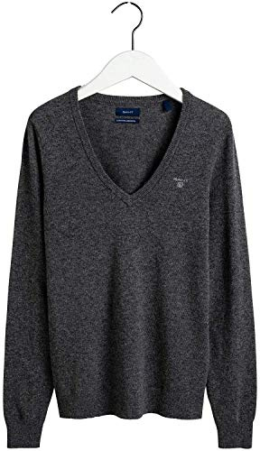 GANT Extrafine lammull V-hals, dc charcoal melange, 3XL
