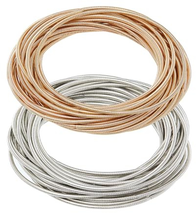 NICENEEDED 50 PCS Fil de Bijoux à Ressort Argent Or, Bracelets à Cordes Empilables, Bracelets de Manchette Vierges Bracelets Empilables en Métal