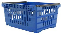 AUTORCE Stacking Nesting Crate Ventilated With Bale Arm Plastic Box, Durable Foldable Stackable Crate Supermarket Storage Box (20 Litre - 300x400x200mm - Blue)