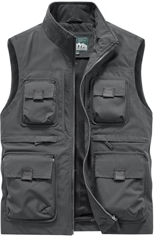 gilet de pêche pour homme en Plein Air Été Multipoches Gilet de Travail Sans Manche à Séchage Rapide Légère Respirant Veste de Sport Voyage