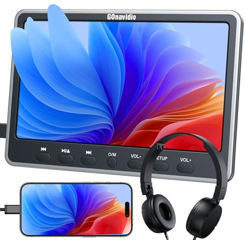 GOnavidio 12'' Lettore DVD per Poggiatesta da con Ingresso HDMI, Lettore DVD per Auto con Supporto per Cuffie Gratuito Scheda USB/SD, Regione Libera (Nessuna Batteria)