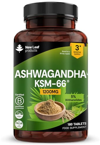 Ashwagandha KSM 66-1200mg - 180 Vegan Tablets Pure High Strength Ashwagandha Root Extract - 3 Months Supply KSM Tablets Supplement (not Capsules) Non-GMO & UK Made