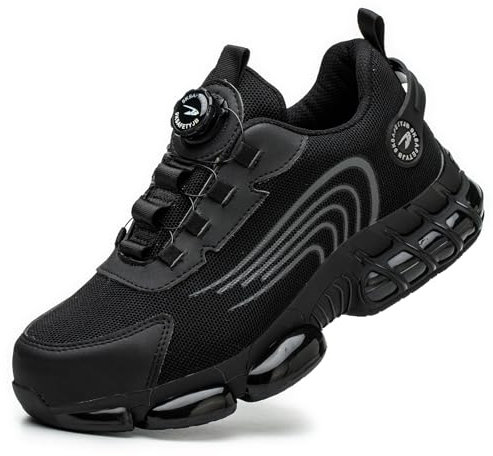 GemChve Arbeitsschuhe Sicherheitsschuhe Herren Damen Stahlkappen Anti-Smashing Selbsthemmend Schnellverschluss Leicht Sportlich Atmungsaktiv Mode Schutzschuhe Black 42 EU