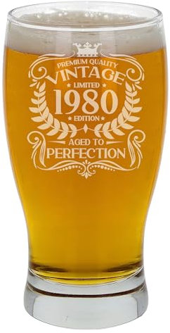 Always Looking Good Regalo de cumpleaños número 44 para hombres, vintage de 1980 envejecido a la perfección, vaso de cerveza grabado de pinta para 44 años de edad, vasos de cerveza de tulipán de sidra