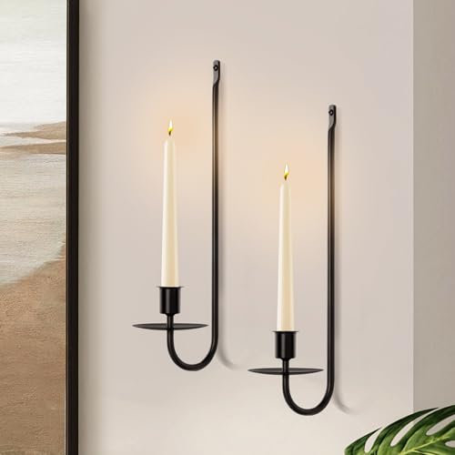 XAROO Juego de 2 candelabros negros para velas, portavelas de pared cónico y pilar, juego de dos candelabros de pared, decoración para entrada, chimenea, sala de estar