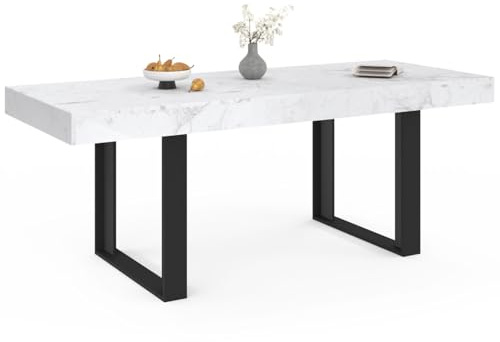 IDMarket - Table à Manger Extensible Rectangle Phoenix 4-8 Personnes Plateau Effet marbre Blanc Alaska 160-200 cm