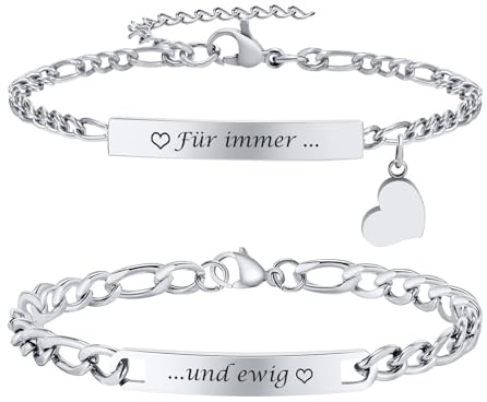 Partnerarmband med gravyr pararmband personligt – par armband med namn rostfritt stål partnerarmband justerbart partnerarmband silver partner present jul födelsedag årsdag, Ingen ädelsten