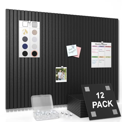 Smarpau Tablero de fieltro grande de corcho para pared de listones de anuncios alternativos, 122 x 91 cm, paquete de 12 tableros de corcho negro para paredes con paneles de pared de fieltro, tableros