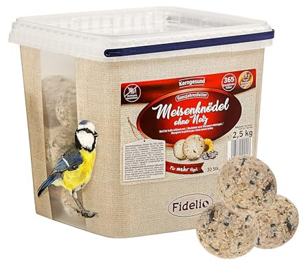 Fidelio Meisenknödel ohne Netz, ganzjähriges Wildvogelfutter proteinreich/energiereich, hochwertiges Vogelfutter für Wildvögel, 30 Stück im Eimer, 2.5 kg