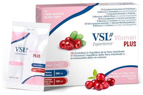 VSL#Experience® Woman PLUS – 12 Mrd. Milchsäurebakterien, 500 mg D-Mannose & 120 mg Cranberry-Extrakt im innovativen T-Win Sachet – 10 Sachets