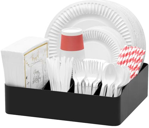 Lifewit Cutlery Organiser for Kitchen Storage, 7 Compartment, Utensil Holder Container Countertop for Spoon Fork Knife Cup Dishes, Black