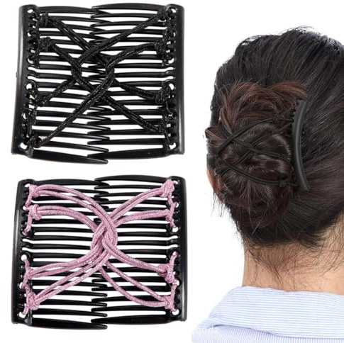 2 pinzas elásticas para el cabello con peine doble, peines mágicos elásticos para cabello grueso, ajustables