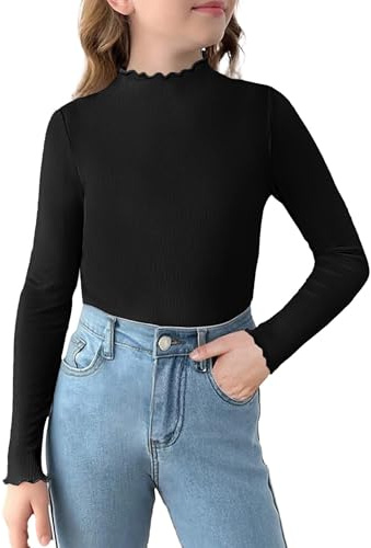 Arshiner Camisa Negra De Manga Larga para Niña Suéter con Cuello Alto Talla Camisas Básicas Infantiles Tops Ajustados Camisa De Punto De Halloween Talla 120/5-6 Años
