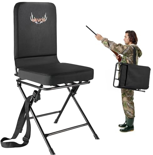 VEVOR Hunting Chair, 360° Silent Swivel, Foldable Lightweight Portable Blind Chair, Heavy-Duty Steel Frame Ground Stool Seat, with Adjustable Shoulder Strap, 300 Lbs Capacity for Fishing, Camping