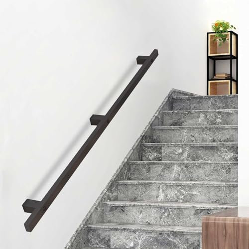 Escalera negra para montar en la pared, riel antideslizante para escaleras de interior/exterior, 200 cm/300 cm/500 cm de longitud, barra de apoyo segura (80 cm)