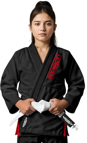 Exxact Sports Kids BJJ Gi, Lightweight IBJJF Legal Jiu Jitsu Gi with Preshrunk Fabric & Free Belt for Training & Competition (Black, C0)