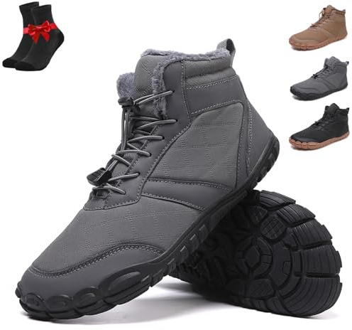 EDAT Hike Winter Barfußstiefel Damen Herren, Warme Schlupfschuhe, Weite Zehenpartie Wasserdichte Barfuß-Wanderschuhe Outdoor(Grey,42 EU)