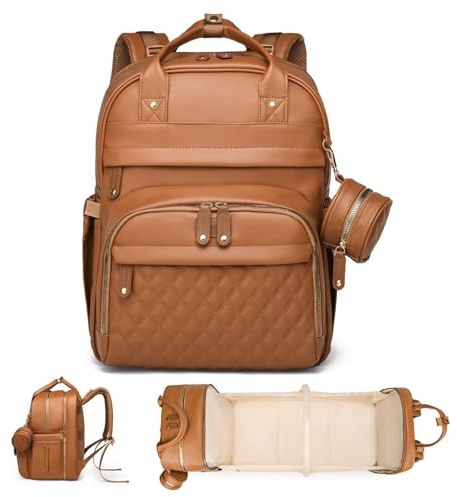 KENLUMO Sac à langer bébé, Sac à langer à dos portable, grande capacité, cuir déperlant, tapis à langer inclus, pare-soleil, porte tétine, sangles intégrées poussette
