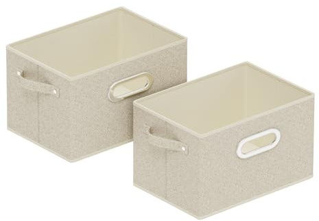 ENUMAIL Cestini Portaoggetti Aperte, Scatole di Stoccaggio Pieghevole, Contenitori per Armadio In Tessuto, Adatti per Armadi, Uffici, Camere da Letto, Set di 2, 26x20x17cm, Grigio e Beige