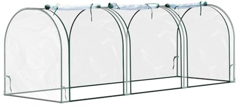 ISOISL Serre en film résistant aux UV et à l'hiver avec parois latérales enroulables, cadre en acier, 270 x 90 x 90 cm, serre à tomates pour légumes, plantes, transparente