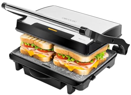 Cecotec Parrilla Eléctrica Rock'Ngrill 1500 Rapid Sear. 1500W, Parrilla, Plancha y Sandwichera, Revestimiento de Piedra RockStone, Placa Superior Adaptable en Altura, Bandeja Recogegrasas