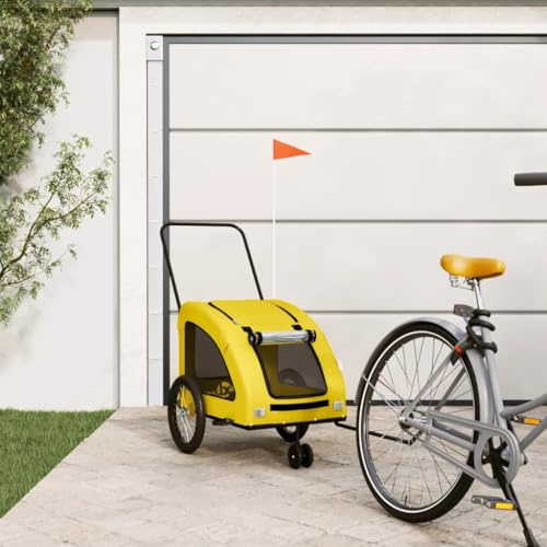 QUAHEAS Bicycle Trailer Yellow Oxford Fabric and Iron Robust with 137 x 68 x 72 cm Foldable with Mesh Windows, Ventilation and Reflectors for Dogs, Cats, Petstrollers, Pet Buggies