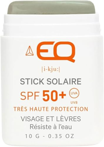 Eq | Stick solaire Visage Bio - Kaki - Très Haute protection SPF50+ - Tube 10g - Pour Sportifs et Enfants - Filtres Minéraux - Respecte le milieu Marin - Made In France