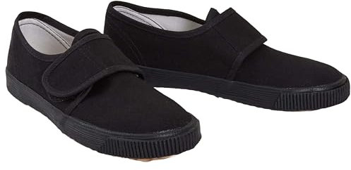 shelikes Girls Boys School PE Pumps Gym Black Trainers Touch Fastening Dance Plimsolls (Black, 9 UK Child)