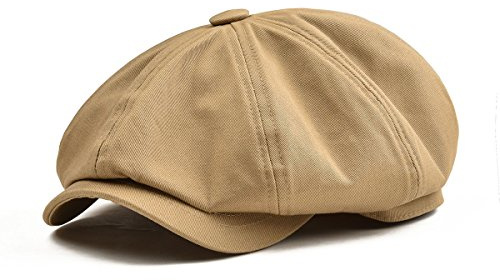 BOTVELA Men's 8 Piece Newsboy Flat Cap 100% Cotton Gatsby Ivy Golf Cabbie Hat (Khaki, 7 5/8)