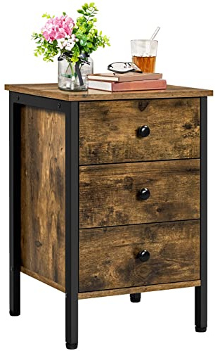 Yaheetech 3-Drawer Bedside Table, Wooden Nightstand Storage Unit, Bedside Cabinet with Metal Frame, Sofa End Side Table for Living Room/Bedroom/Small Space, Rustic Brown