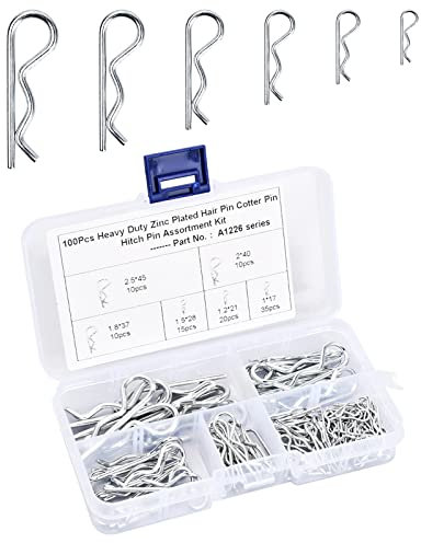 Hitch Pin Sortiment, 100 Stück Splinte Federstecker Set, 6 Größe Sicherungssplinte R-Clips mit Sortimentsbox, für den Einsatz auf Anhängerkupplungsstiften, Autos Mechaniker Verriegelungssystemen