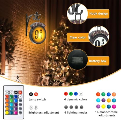 Editbar Vintage Hängendes 9 3/4 Nachtlicht, 9 3/4 Schild Wandlampe, Vintage-Schild-Wandlampe mit Verstellbarer Plattform, Kinder-Nachtlicht,16 Farbwechsel dekorative Lichter Geschenk für Filmliebhaber