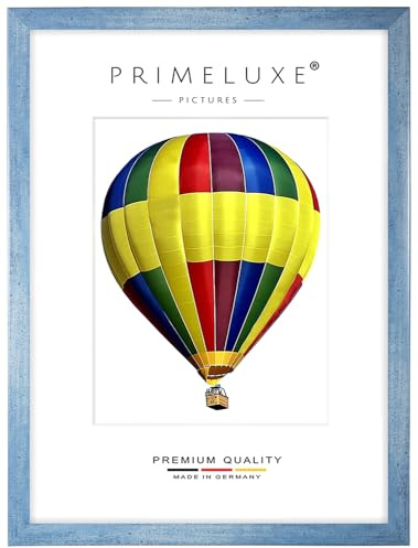 PrimeLuxe Marco de fotos de madera de 40 x 55 cm (tamaño de la imagen) en azul claro cepillado | Color y tamaño seleccionables | Marco para póster | Puzzle | Foto collage | Fabricado en