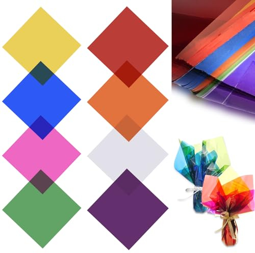 160 Blatt Farbige Transparente Folien, 19x19cm, Bunte Transparency Film, Farbige Zellophanfolien für DIY, Farbig Zellophanfolie, Farbig Cellophan Folie, für Blumen, Geschenkdekoration(8 Farben)