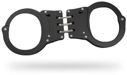 Esposas Policiales Reales - Grilletes de Seguridad de Bisagra con Seguro - Apertura con Llave - Fabricado en Acero Inoxidable - Incluye 2 Llaves - Color: Negro - Shoke