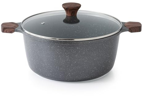 SENSARTE Nonstick Stock Pot with Lid, 7 Qt Induction Cooking Pot with Tempered Glass Lid, Stew Pot with Swiss Nonstick Granite Coating, Pasta Casserole, PFOA PFOS APEO Free, Gray