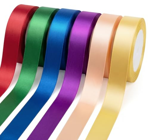 6 Ruban Satin, 25mm x 23m Ruban Tissu, Rubans Couleurs, Rubans Cadeau pour Couture, DIY Décoration, Mariage, Emballage Cadeau, Bouquet