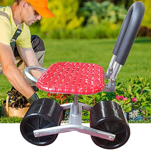 Panca pieghevole da giardino con ruote, sgabello portatile orientabile da patio, per uso esterno, comodo carrello da giardino con contenitore per attrezzi, perfetto per la cura del prato e attività di