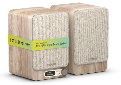 Pure Classic Active TV HiFi Radio Soundsystem con vero stereo, HDMI ARC, Bluetooth 5.3, DAB+ e radio FM, scheda audio USB-C, display OLED, telecomando, bianco cotone/rovere