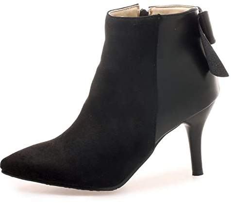 OALEEN Bottines Femme Talon Haut Aiguille Effet Daim Cuir Bout Pointu Chaussures Boots Hiver Noir 37