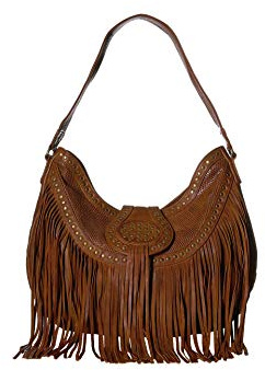 Scully Leather Fringe and Studded Handbag B177 **, Brown, ONE
