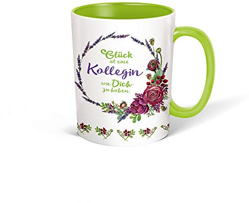 Trötsch Tasse Kranz Kollegin weiß grün: Kaffeetasse Teetasse Geschenkidee Geschenk